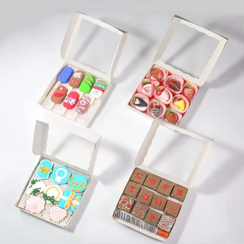 Boîte personnalisée avec fenêtre transparente Boîtes de boulangerie avec fenêtre pour tarte, biscuits, fraises enrobées de chocolat, emballage de boîtes à gâteaux