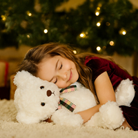 Ours en peluche blanc classique, jouet en peluche doux avec nœud écossais pour enfants, bébés et cadeaux pour petite amie