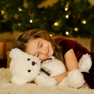 Classic White <strong>Teddy</strong> <strong>Bear</strong> Plush, Soft Stuffed Animal Toy with Plaid Bow for Kids, Baby and Girlfriend Gifts - Product Image 4