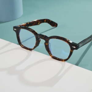 Retro Boston Round Full-rim Acetate <b>Eyeglasses</b> <b>Frames</b> with Wing Rivet Tortoise Spectacle <b>Frames</b> Custom Prescription lens - Product Image 1