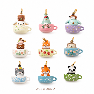 Tazas de Té con Diseño de Animales Adorables |   Colgantes de latón chapado en oro de 18 quilates con esmalte pintado a mano, diseño de animales, tazas de té, bonitos y kawaii para la fabricación de joyas - Product Image 4