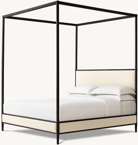 Rh Gael Eiken Lederen Hemelbed, Kingsize Massief Houten Hemelbed Met Gestoffeerd Hoofdeinde, Modern Luxe Slaapkamermeubilair - Product Image 5
