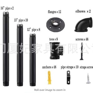 Metal Pipe <b>Shelf</b> Kit 16 13 12 Inch Black Wall Mounted Storage Rack With Flanges Elbows Tees Anchors Screws For Home <b>Office</b> Use - Product Image 1