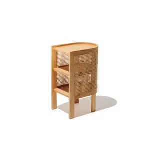 Indonesien hochwertige Holz möbel Rohr Steh gestell mit 4 Beinen aus Teakholz und Rattan Mini Vitrine