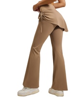 Culottes de yoga froncées unies respirantes en Spandex/Polyester à taille haute, effet push-up, avec design micro-évasé