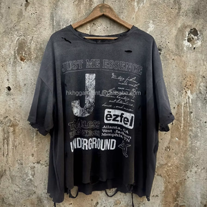 Camisetas de Algodón 100% Lavadas con Efecto Desgastado Vintage Personalizadas de Fábrica Hongguan, Camiseta de Manga Corta con Estampado para Hombre, Corte Holgado - Product Image 1