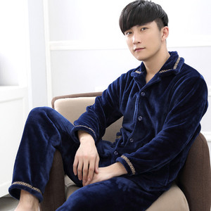 Pijamas de franela coral para <span class=keywords><strong>hombre</strong></span>, ropa para el hogar de manga larga extra gruesa de cachemira para Otoño e Invierno - Product Image 2