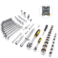 Kit d'outils mécaniques de réparation automobile double usage 61 pièces, jeu de douilles à cliquet en acier avec finition plaquée, pour utilisation sur rampe d'atelier
