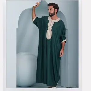 Touba marroquina bordada, casaco de cabo muçulmano Jibba Abaya para homens, roupa com bolso lateral, roupa para homens, personalizada, 2024