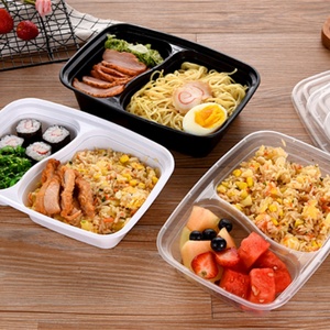 Boîtes à emporter en plastique épaissi à 2 compartiments, boîte à lunch jetable type bento - Product Image 2