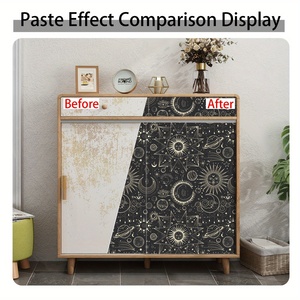 Rollo de Papel Tapiz Bohemio Contemporáneo con Diseño de Sol, Estrellas y Rostros Humanos, con un Estilo Gótico Único Esto es un producto autoadhesivo - Product Image 3