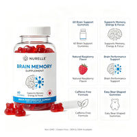 Gummies de soutien de la mémoire cérébrale, supplément nootropique pour la concentration, l'énergie mentale, saveur framboise, sans caféine, 60 unités