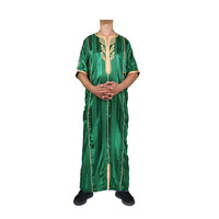 Thobe pour homme adulte à manches courtes, style marocain, en tissu brillant, Jalabiya, tenue musulmane africaine