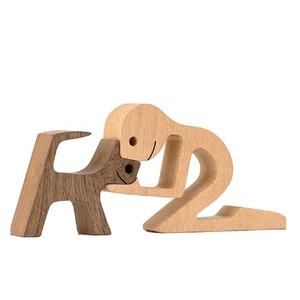 Esculturas de decoración de madera ecológicas naturales hechas a mano, estatua creativa de perro para hombre sentado para oficina en casa, letrero de pared grabado a mano - Product Image 1