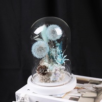 Meilleur vendeur Bouquet de roses éternelles pissenlit lumineux Led fleur perpétuelle Roses conservées dans un dôme en verre pour la décoration de la maison