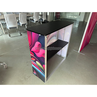 Comptoir d'accueil pliable pour salon professionnel, en aluminium argenté, avec façade en tissu tendu par sublimation, pour stand d'exposition