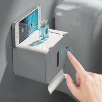 Boîte à mouchoirs en rouleau à capteur intelligent Plateau de rangement mural pour salle de bain Distributeur automatique de serviettes en papier étanche Porte-papier