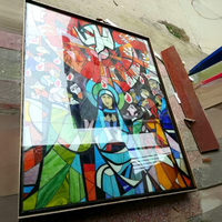 Large Handmade Durable Cathedral Design China Tin Solder Stained Glass Block Partition Screen 5mm Thick Living Room Bar KTV