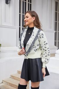 Primavera nuovo stile moda colletto abbasso <span class=keywords><strong>lungo</strong></span> aderente bohémien Jacquard Casual <span class=keywords><strong>Cardigan</strong></span> corto <span class=keywords><strong>bianco</strong></span> - Product Image 6