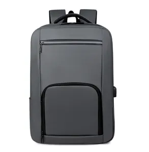 사용자 정의 로고 방수 블랙 가죽 남성 15.6 인치 대형 컴퓨터 가방 비즈니스 USB 학교 여행 가방 여성용 노트북 배낭