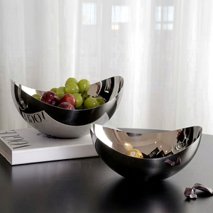 Corbeille à fruits de luxe en acier inoxydable, plat de rangement en forme de croissant ondulé, plateau de présentation pour friandises gourmandes, vaisselle moderne décorative, vente en gros - Product Image 1