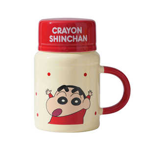 Taza de cerámica Crayon Shinchan con tapa y asa, diseño de dibujos animados en verde, amarillo y rojo, para uso en la oficina y como regalo. - Product Image 2