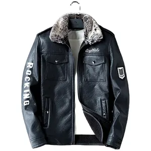 Custom Hot Sale High Quality Plus Size Men's Jackets Classic Windproof Fur Lining Mens Motorbike Punk Leather Winter Coat