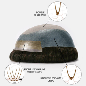 Protesi Capillare <span class=keywords><strong>da</strong></span> <span class=keywords><strong>Uomo</strong></span> in Pizzo Francese, 100% Capelli Umani Remy, Sistema V-Looped, Perimetro in PU, Onda Naturale, Traspirante, Misure Personalizzabili - Product Image 4