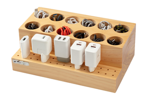 Organisateur de câbles et de prises en bois de pin Eudr personnalisé, boîte à câbles USB en bois durable, unique - Product Image 2