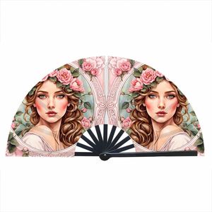 Éventail pliable en bambou de 33 cm pour festivals, promotions et fêtes – Éventail à main en nylon élégant avec motif peint - Product Image 1