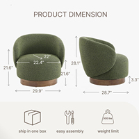 Fauteuil d'appoint pivotant moderne, fauteuil barillet rembourré en tissu performant, pieds en bois massif, mobilier modulaire pour la maison