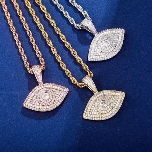 Messing <span class=keywords><strong>Gold</strong></span> Silber Rosé<span class=keywords><strong>gold</strong></span> Herren-Halskette Allsehendes Auge Anhänger Kubisches Zirkonia Voll Besetzt Iced Out Seilkette Hip-Hop Schmuck Geschenk - Product Image 1