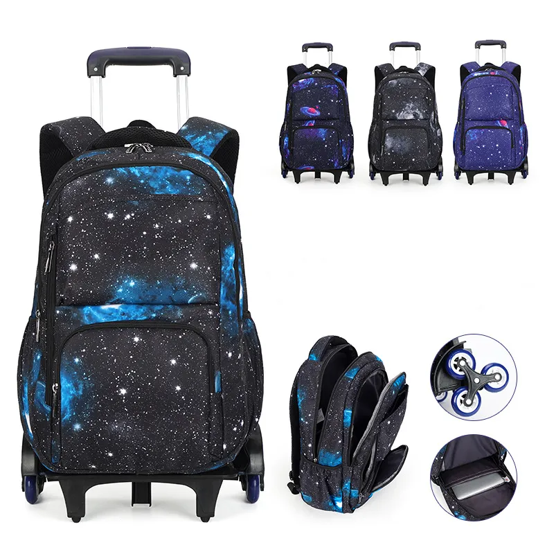 2023 New Galaxy-Print Design Wheel Rolling-Mochila Boys Bookbag Trolley Bag para la escuela