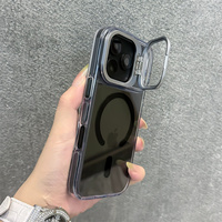 Support d'objectif métallique, coque de téléphone en acrylique avec support magnétique pour iPhone 18 17 16 15 14 13 12 Pro Max, coque bicolore avec protection caméra