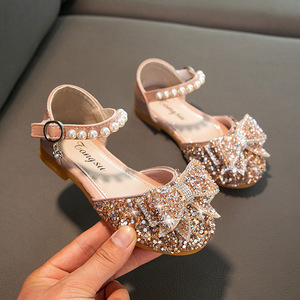 Scarpe estive casual da <span class=keywords><strong>bambina</strong></span> color oro, Mary Janes con perline, <span class=keywords><strong>sandali</strong></span> piatti da principessa e scarpe da cerimonia per bambini - Product Image 3