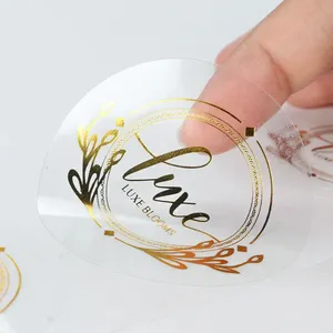 Klarer Aufkleber Druck Klebe etikett Benutzer definierte PVC Transparente Runde Wasserdichte Aufkleber Goldfolie Logo Etiketten