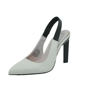 Sandálias de salto alto femininas simples e elegantes, sandálias de salto alto ajustáveis com bico pontiagudo branco e desenho de gancho e laço, novo, 10.3 cm
