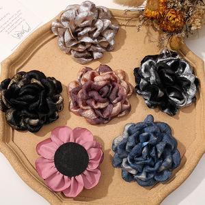 Retro Hong Kong Estilo Temperamento Burnt Borda Tecido Espumante Camélia <span class=keywords><strong>DIY</strong></span> Borda Clipe Cabelo Corda Peito Tecido Flor Broche - Product Image 4