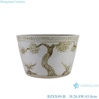 RZSX49-B Pohon Pinus Antik dan Bambu Pola Plum Keramik Pot Besar Lurus Mulut Silinder Penanam Taman Rumah