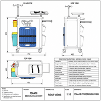 Chariot d'urgence médical moderne pour hôpital, chariot de soins infirmiers à 5 tiroirs en ABS, poignées de tiroir dégradées jaune-rouge pour usage clinique