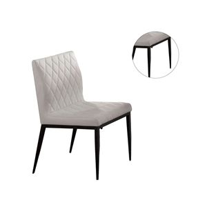 DB Sillas laterales de comedor de cuero marfil de estilo contemporáneo, 2 uds., marco de Metal negro, asiento acolchado, función de luz, silla de comedor - Product Image 5