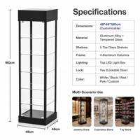 Vitrine en verre trempé de haute qualité, nouvelle arrivée, cadre en aluminium, projecteurs, 5 étagères réglables, taille personnalisée