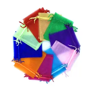 סיטונאי 9x12cm 24 צבעים לוגו מותאם אישית שרוך פאוץ מתנות תכשיטי רשת אריזה אורגנזה תיק
