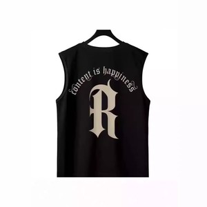 Camiseta sin mangas negra con estampado de letras Content Is Happiness para hombre, estilo casual con cuello redondo - Product Image 3