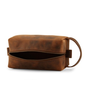 Boshiho Men Crazy Horse Leather Cosmetic Pouch Dopp Kit Shave Kit <b>Storage</b> Bag Traveling Wash case Make up Bags Mens <b>Toiletry</b> Bag - Product Image 4