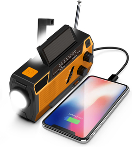 Lampe de <span class=keywords><strong>camping</strong></span> solaire, radio météo, <span class=keywords><strong>chargeur</strong></span> mobile, batterie externe 4000 mAh Li-Polymère à charge rapide, double USB, Micro USB, manivelle - Product Image 1