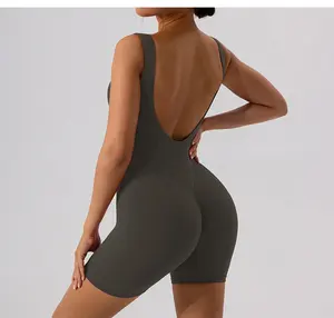 OEM Custom Quick Dry Women Slimming Backless Elastic Compression Bodysuit Running Yoga Romper Casual 1 Piece Jumpsuits