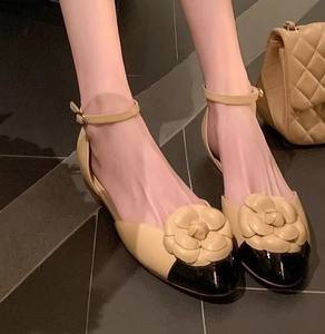 Fashion Designed Camellia <b>Closed</b>-<b>toe</b> Low-<b>heel</b> Sandals <b>High</b>-end Style Round-<b>toe</b> Flat Cutout Sandals for Women - Product Image 3