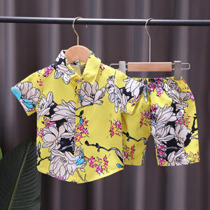 Ensemble de vêtements pour garçons, mode été 2021, vêtements pour enfants, imprimé dessin animé, feuilles de plage, fleurs, chemise à manches courtes, shorts, pour les vacances - Product Image 4