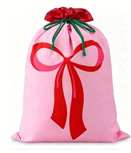 Bolsas de Regalo Navideñas Personalizadas con Cordón, de Lona, con Lazo Rojo, Adorables y Femeninas, para Dulces y Fiestas - Product Image 1